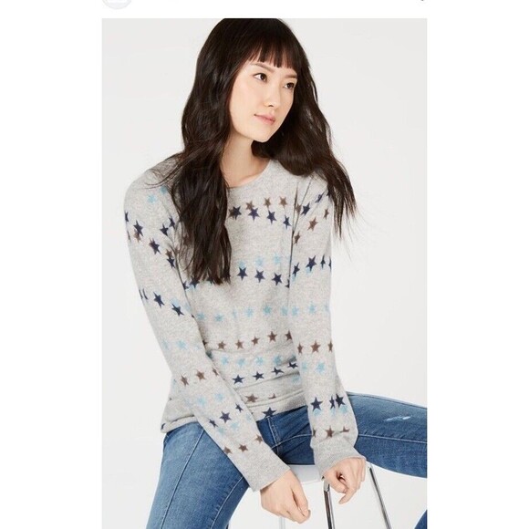 CHARTER CLUB LUXURY CASHMERE M SWEATER CREW NECK GREY stars  PULLOVER pretty - Picture 1 of 8